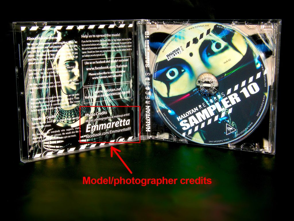 Opened CD box of Sampler 10 showing cover model credits.